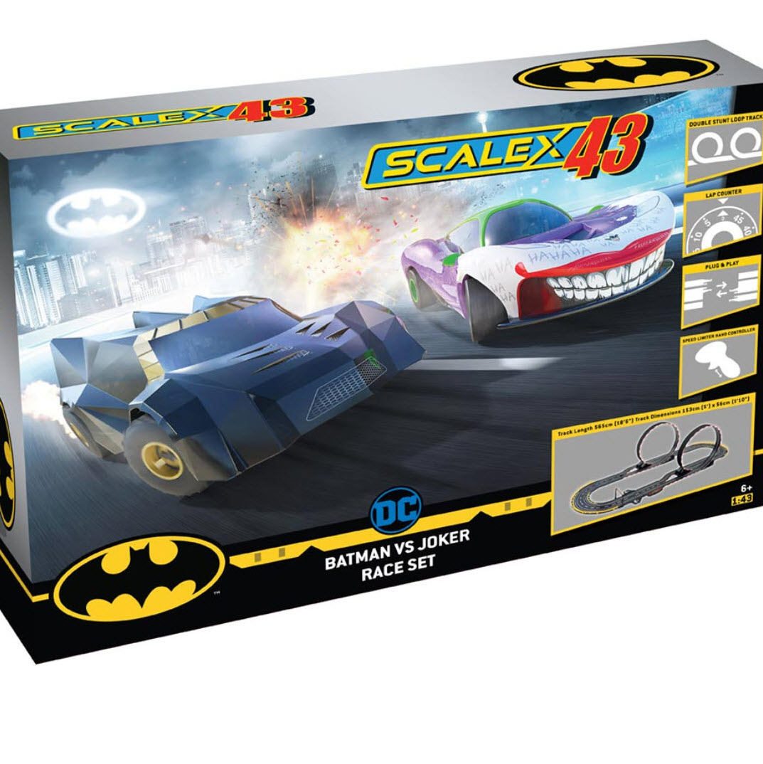 SCALEXTRIC "SCALEX43 BATMAN V' JOKER", 1/43, INC 2 CARS & 565CM OF TRACK F1003 HC_OZ
