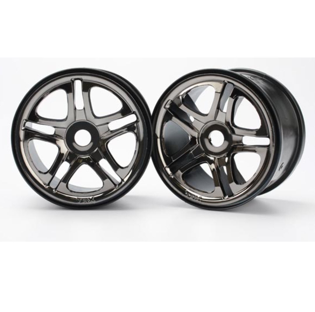 TRAXXAS 1/10 WHEELS, SS SPLIT SPOKE, 3.8", CHROME, 17MM HEX, 2PC, BLACK 5172A, HC_OZ