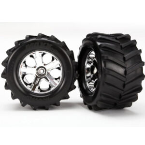 TRAXXAS 2.8" MAXX TYRES & CHROME WHEELS, ASSEMBLED, GLUED, 12MM HEX 2PC, 6771, HC_OZ