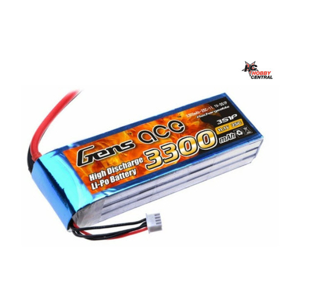GENS ACE 11.1V 3S 3300MAH, LIPO, 25C, S'CASE, W/DEANS ACE25-3300-0301, HC_OZ