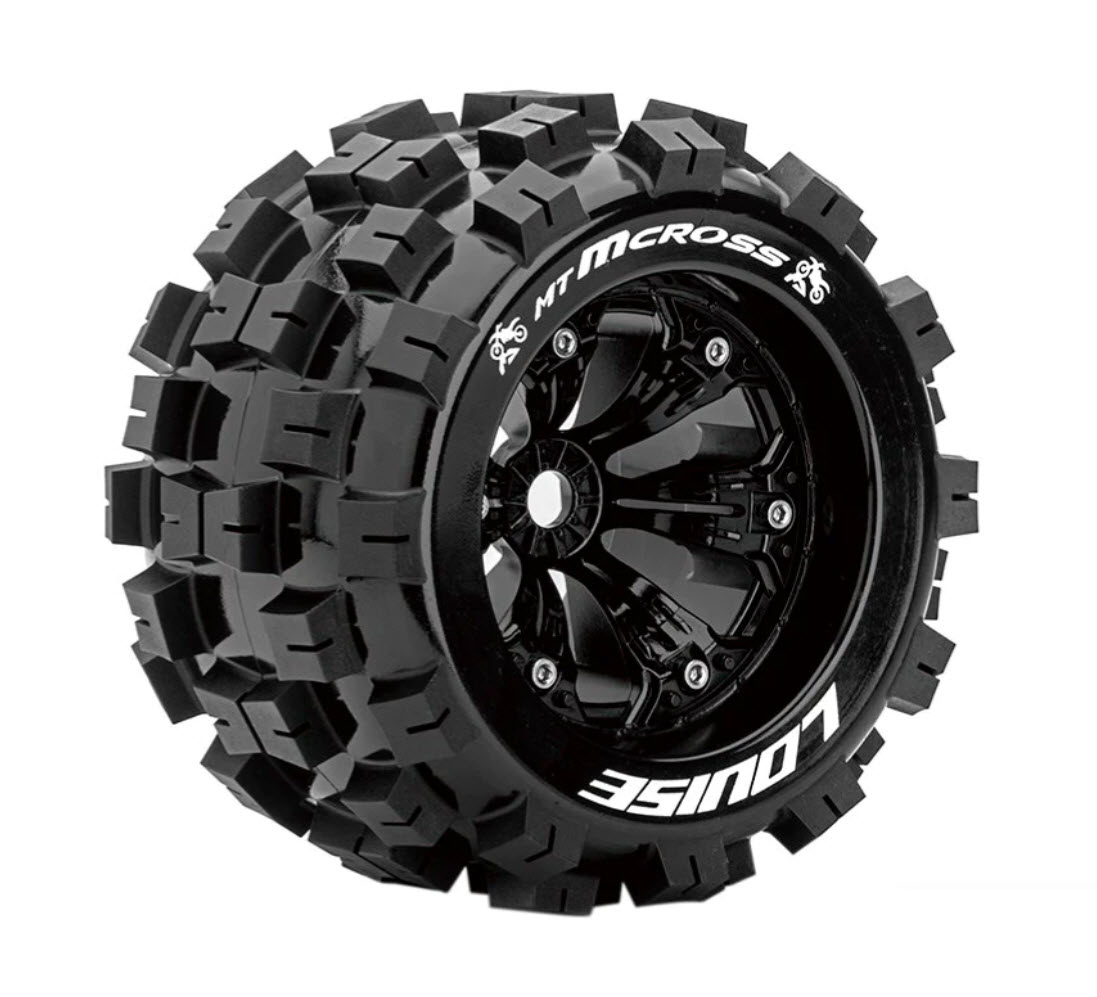 LOUISE 1/8 MT-MCROSS TYRES ON BLACK SPOKE RIMS, 3.8",17MM, 2PC, LT3276BH, HC_OZ